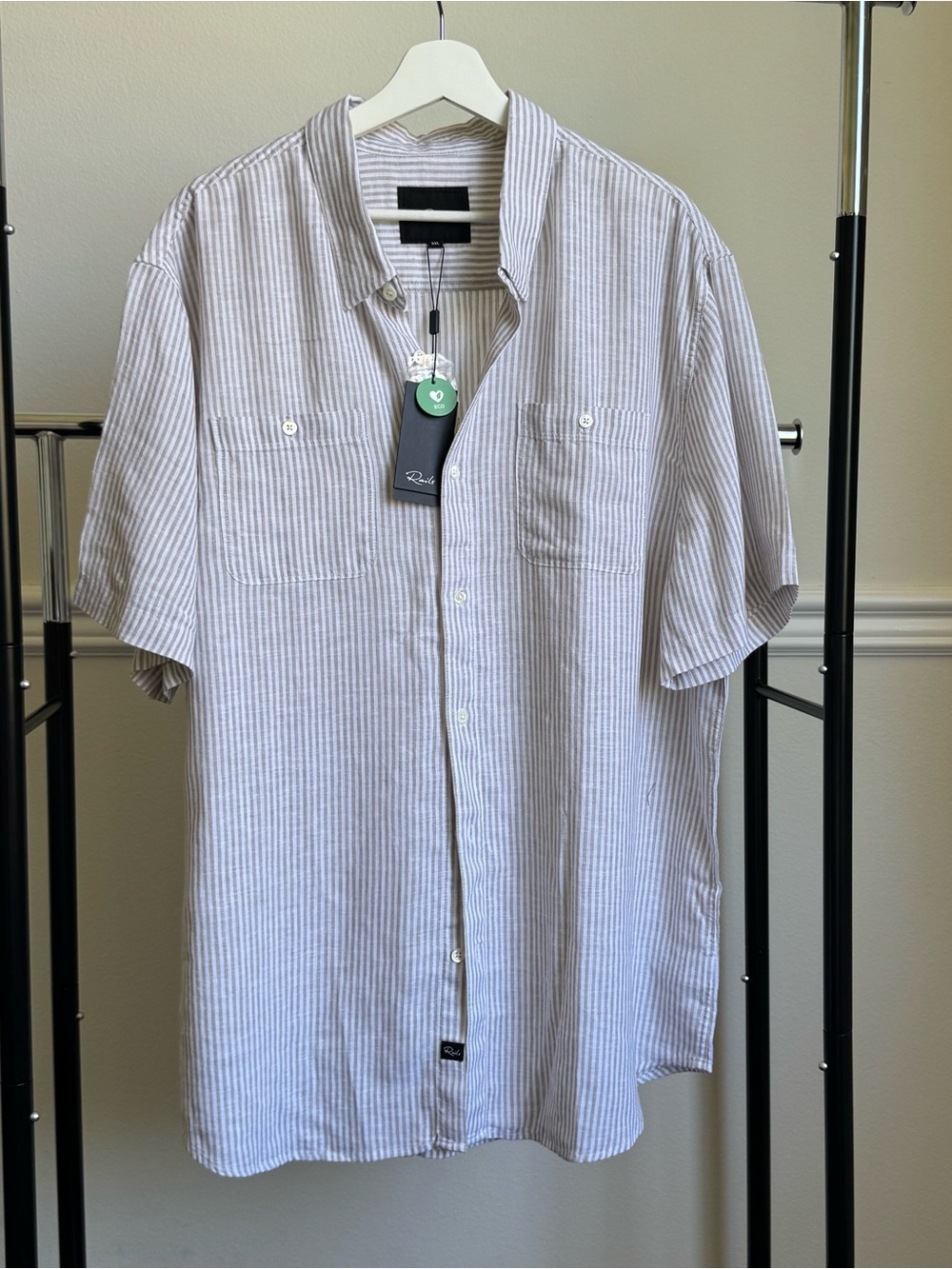 Rails Men's Walker Short-Sleeve Striped Button-Down Shirt 2X Sand & White NWT
